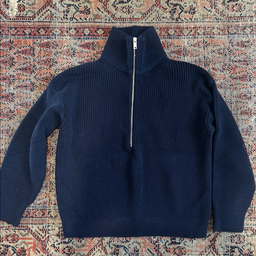 Everlane Navy Half-Zip Cotton Sweater